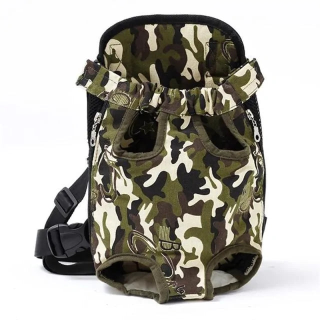 A camouflage breathable pet travel backpack.