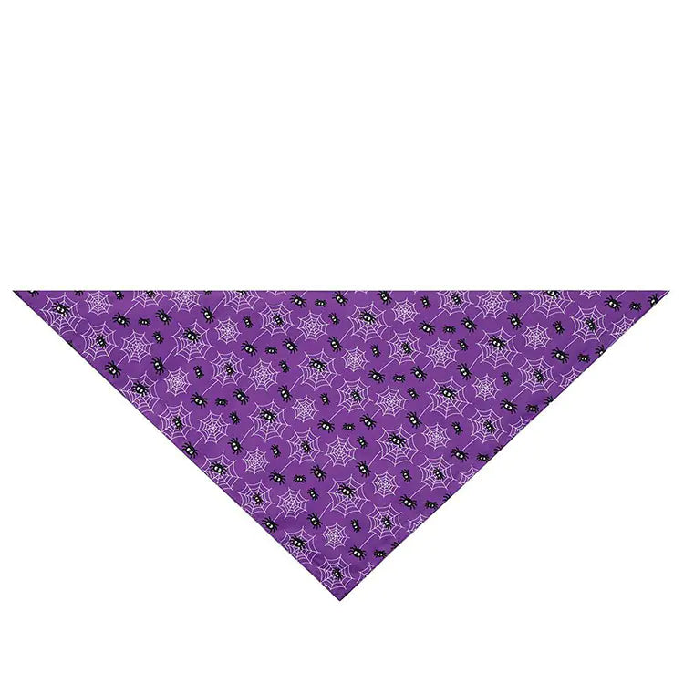 Purple bandana with Halloween-themed pattern on a white background