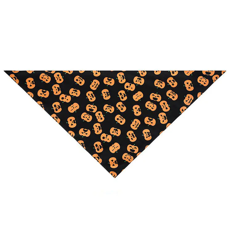 Halloween-themed bandana with orange pumpkins on a black background