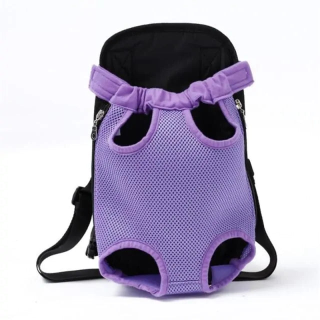 A purple breathable pet travel backpack.