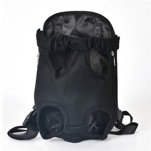 A black breathable pet travel backpack.