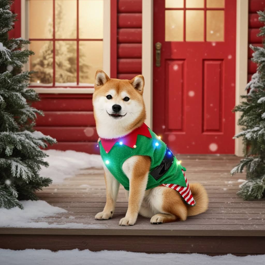 Festive Light-Up Christmas Dog Sweater with Chew Toy – Cozy, Safe & Adorable. This image showcases the light up Christmas dog sweater in crystal velvet, perfect for your furry friend's holiday look.