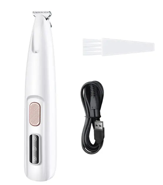 Pets Paw Trimmer w/LED Light emphasizing battery status monitoring and speed settings for personalized grooming.