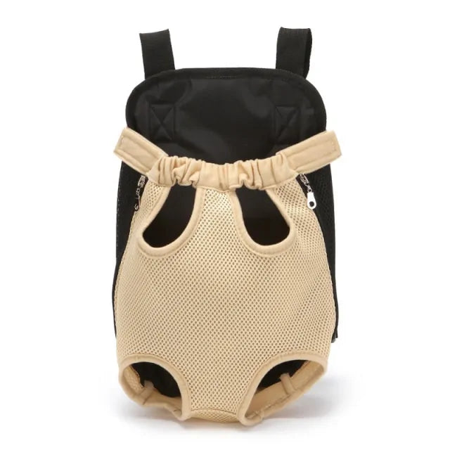 A tan breathable pet travel backpack.