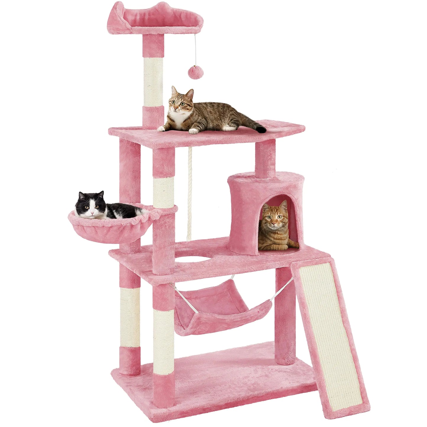 Close-up of Yaheetech Deluxe 63.5″ Multi-Level Cat Playground showcasing natural-sisal scratch posts and elegant plush texture, designed for cats to indulge in a luxurious multi-level cat playground.