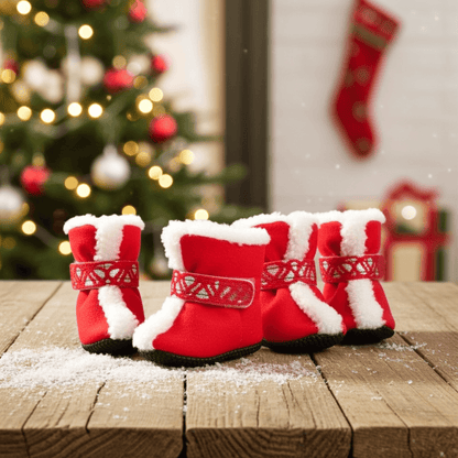 Christmas Pet Snow Boots – Warm, Waterproof & Festively Styled - an overview of the boots with various sizes, perfect for any pet.