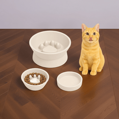 TinyQilin Elevated Dual Cat Feeder Bowl, eco-friendly elevated cat feeder designed for healthy posture and stylish dining for cats.