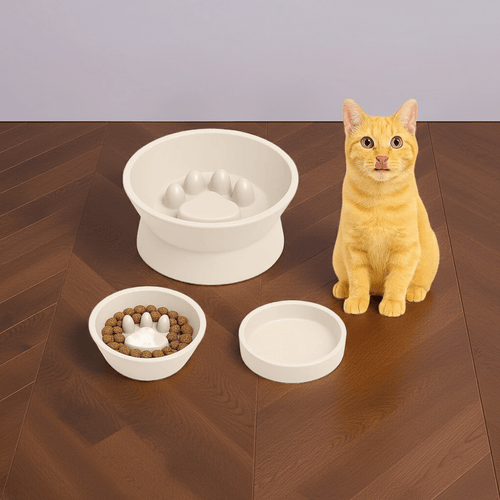 TinyQilin Elevated Dual Cat Feeder Bowl, eco-friendly elevated cat feeder designed for healthy posture and stylish dining for cats.
