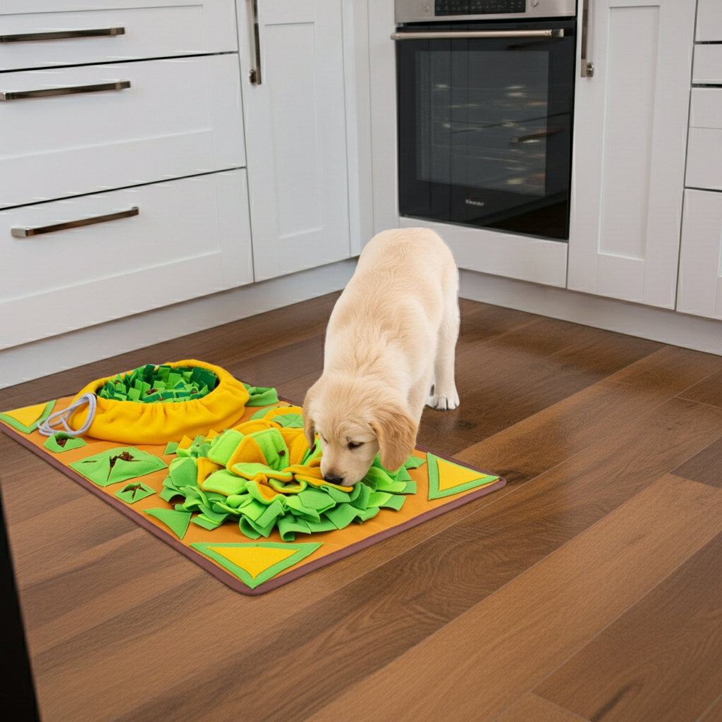 AWOOF Snuffle Feeding Mat for Large Dogs - Machine washable luxury snuffle feeding mat that enhances your dog's playtime and meal experience, featuring a stylish design suitable for any home.