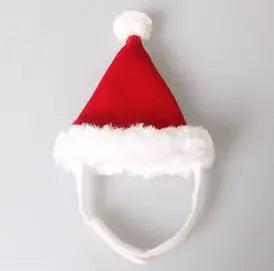 Red Santa hat with white trim on a light gray background