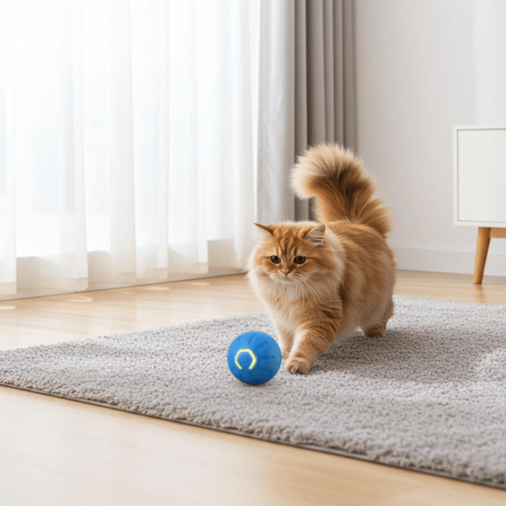 A dog chasing the Interactive Bouncing Ball, showcasing its effectiveness as an interactive pet toy.