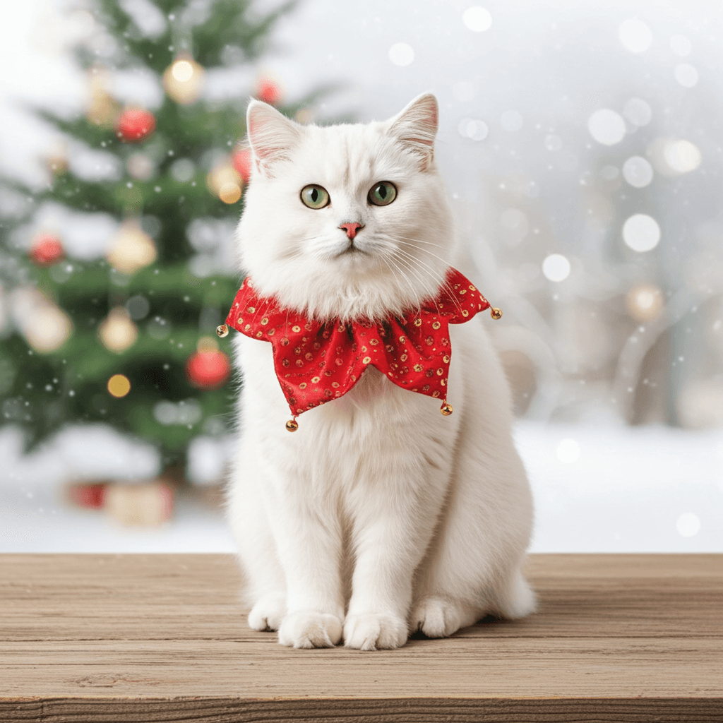 Jingle Bell Pet Collar – Adjustable 16"–24" Neck Girth, featuring 6 metallic jingle bells, perfect for festive celebrations and an adjustable pet collar for cats and dogs.