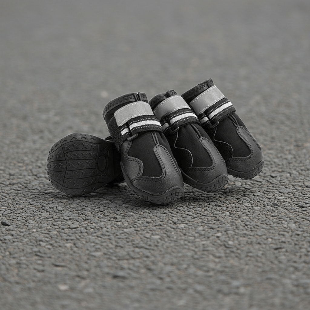 PawTrekker Boots – Set of 4, stylish red design of dog boots for winter to protect your dog's paws in snow and rain.