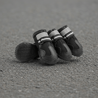 PawTrekker Boots – Set of 4, stylish red design of dog boots for winter to protect your dog's paws in snow and rain.