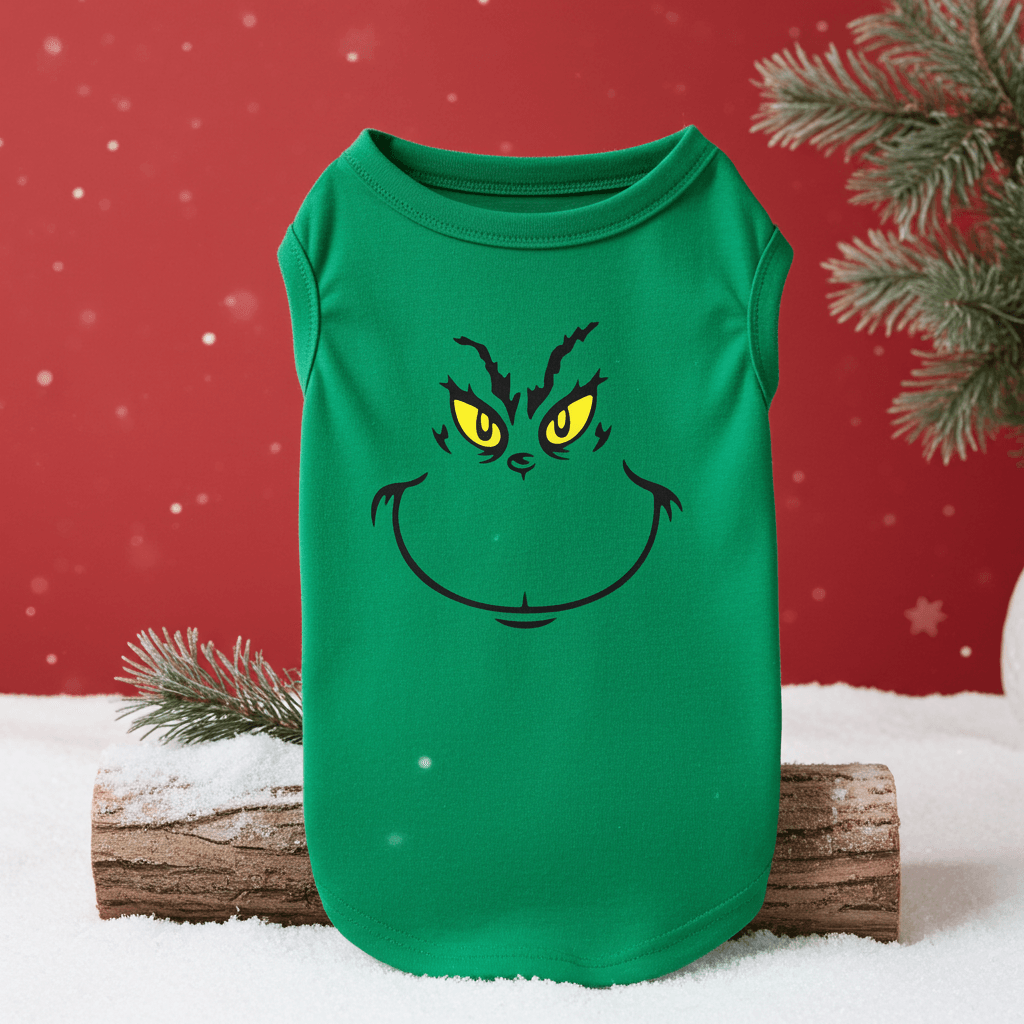 SUEOSU Festive Dog T-Shirt featuring a vibrant holiday print, perfect for dressing up your pup this season with a soft and breathable design. Ideal festive dog t-shirt for joyful celebrations.