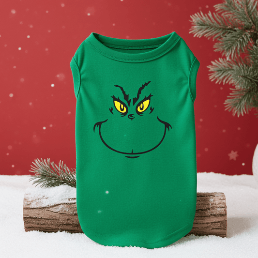 SUEOSU Festive Dog T-Shirt featuring a vibrant holiday print, perfect for dressing up your pup this season with a soft and breathable design. Ideal festive dog t-shirt for joyful celebrations.