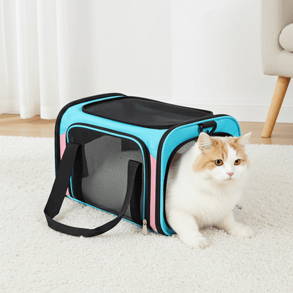 SkyPaws Soft Sided Pet Carrier 17"x11"x11" - Approved for Air Travel featuring a compact design ideal for airline travel with pets.