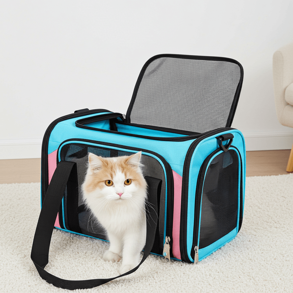 SkyPaws Soft Sided Pet Carrier 17"x11"x11" - Approved for Air Travel highlighting its secure build and suitability for cats, dogs, and small animals under 15 lbs.