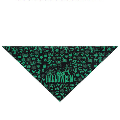 Halloween-themed bandana with green patterns on a black background