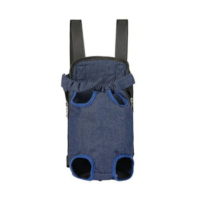 A denim breathable pet travel backpack.