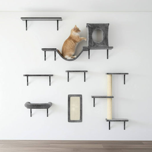 Luxury Wall-Mounted Cat Climber Set 6-Piece Playground featuring a cozy cat condo perfect for climbing and lounging, ideal for all cat lovers.