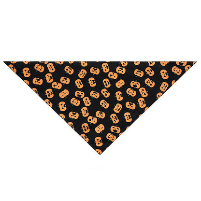 Halloween-themed bandana with orange pumpkins on a black background