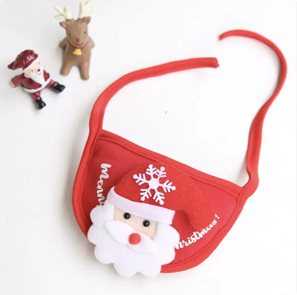 Red Christmas-themed pet bib with Santa Claus design on a white background