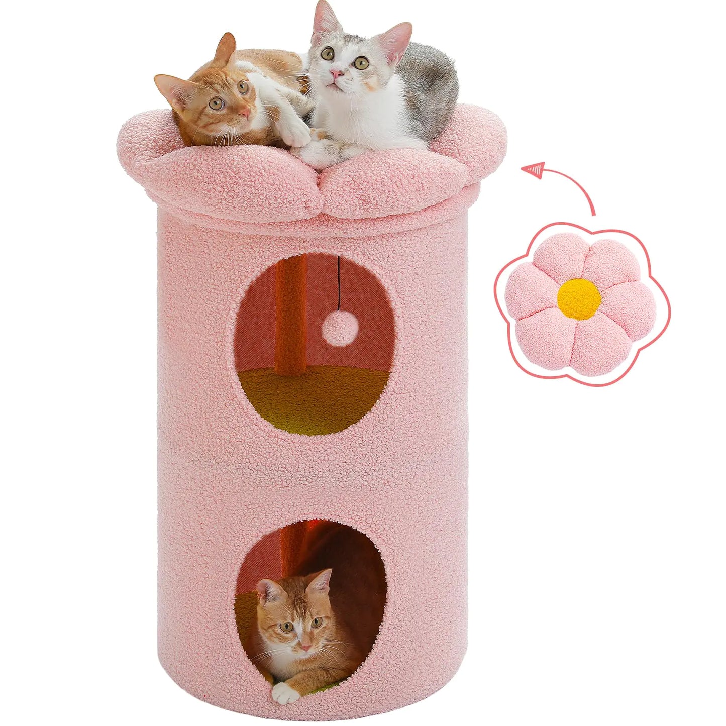 Elegant FloraCat Twin-Level Indoor Cat Condo 20X20X28.7 in Pink, designed as a stylish indoor cat condo with ample space and a playful atmosphere.