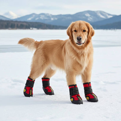 PawTrekker Boots – Set of 4 featuring waterproof material for dog boots for winter walks, keeping paws dry and warm.