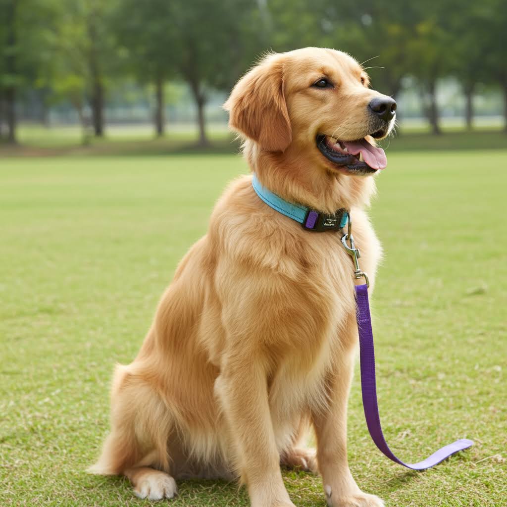 Roses & Poetry™ Luxe Reflective Dog Collar & Leash in Violet, ideal reflective dog collar for medium dogs, fits necks 13-21" and perfect for daily walks and outdoor adventures.