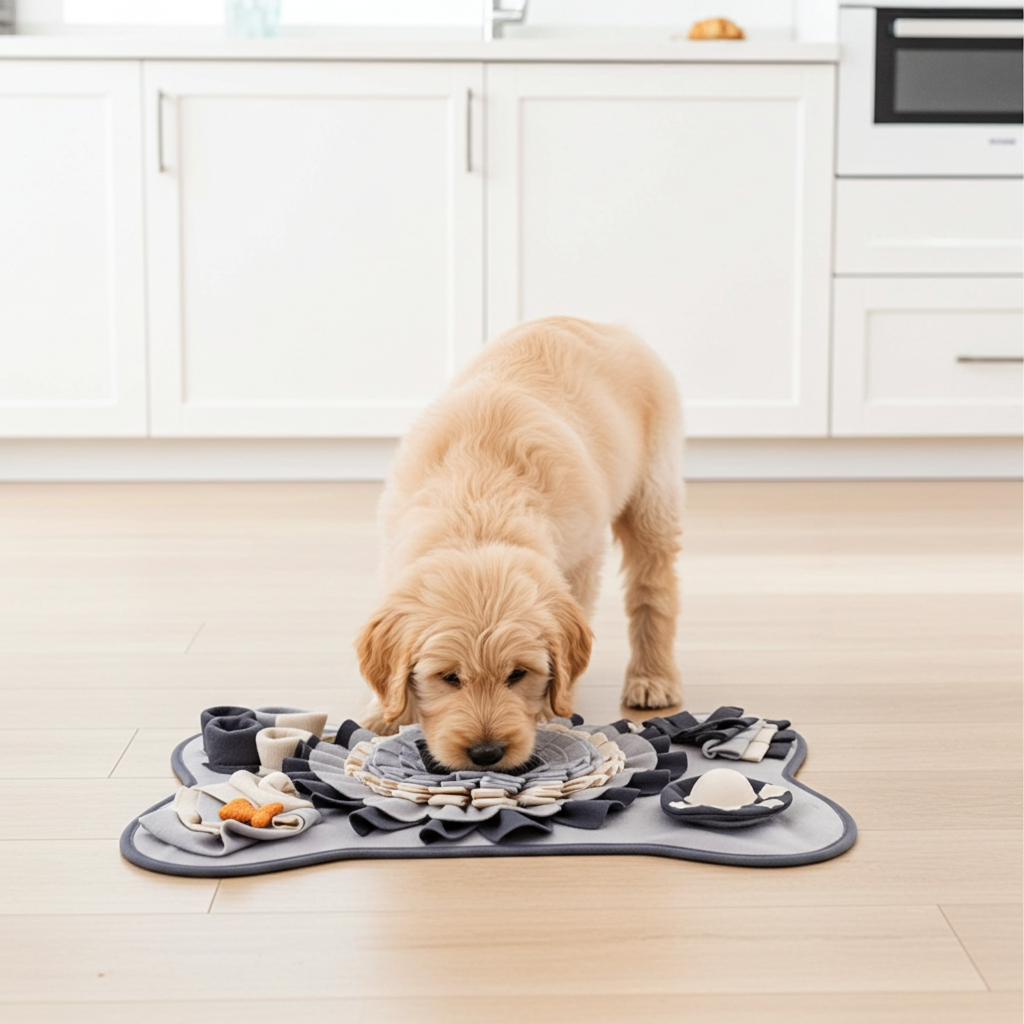 Interactive Puppy Mat - Soft Fleece Craftsmanship featuring Hidden Treats for Engaging Foraging Fun, an elegant choice for pet owners looking to pamper their furry friends.