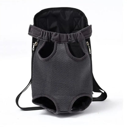 A grey breathable pet travel backpack.